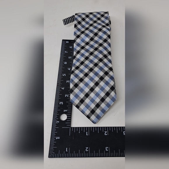Ben Sherman Men's Slim Tie Neck Tie 100% Silk Black Blue White Check 61" - Picture 8 of 8